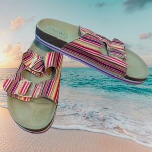 ONCAI stripe comfort cork footbed 2 strap Vacation slip on sandals sz 9